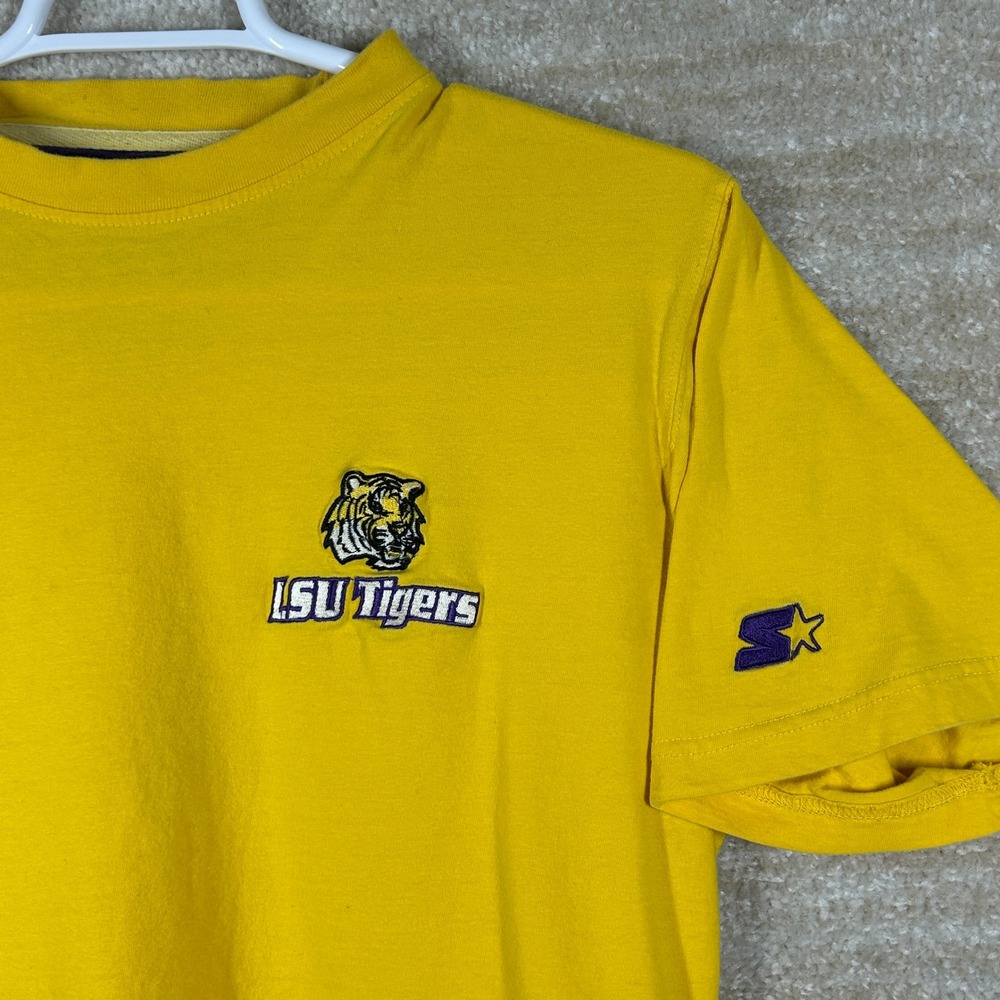Starter Mens Streetwear Y2K LSU Tigers Embroidered T-Shirt Yellow Medium NCAA